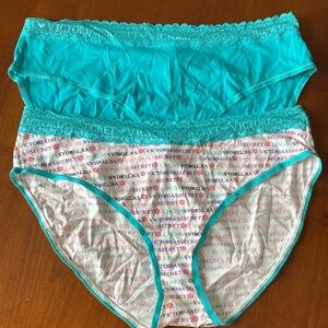 Victoria's Secret Turquoise and Print Lace Trim Cotton Brief Panties Size XL